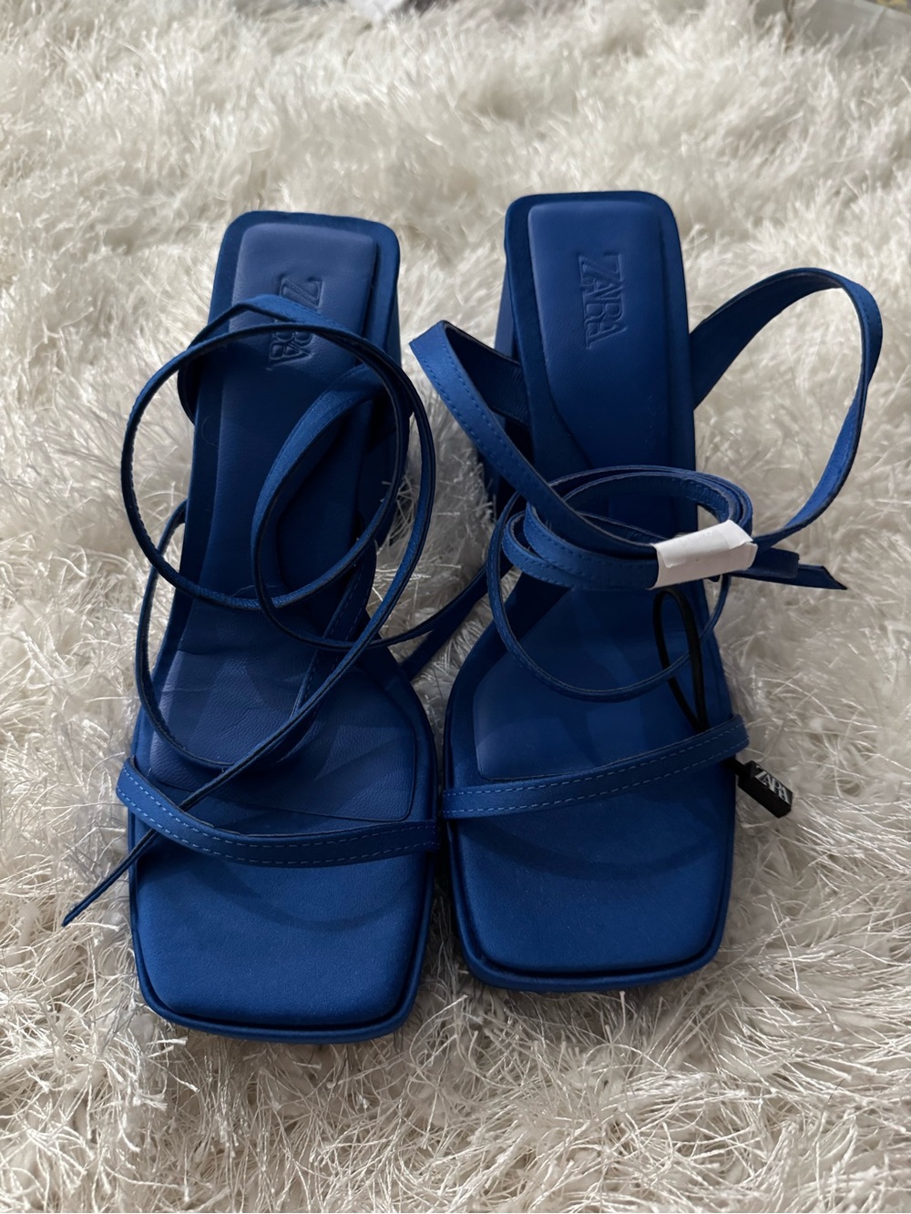Zara Cobalt Blue Strappy Square-Toe Heels
